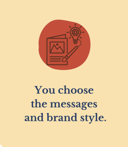Customize Your Cassmetti Experience Cassmetti customization graphic – icon of a message card, pen, and lightbulb with text saying 'You choose the messages and brand style.